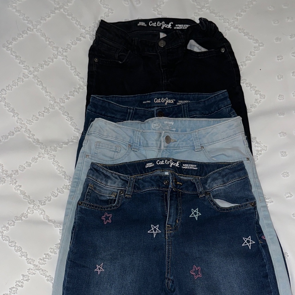 Cat & Jack Girls' Denim Trio - Black, Light Blue, Dark Blue Bundle